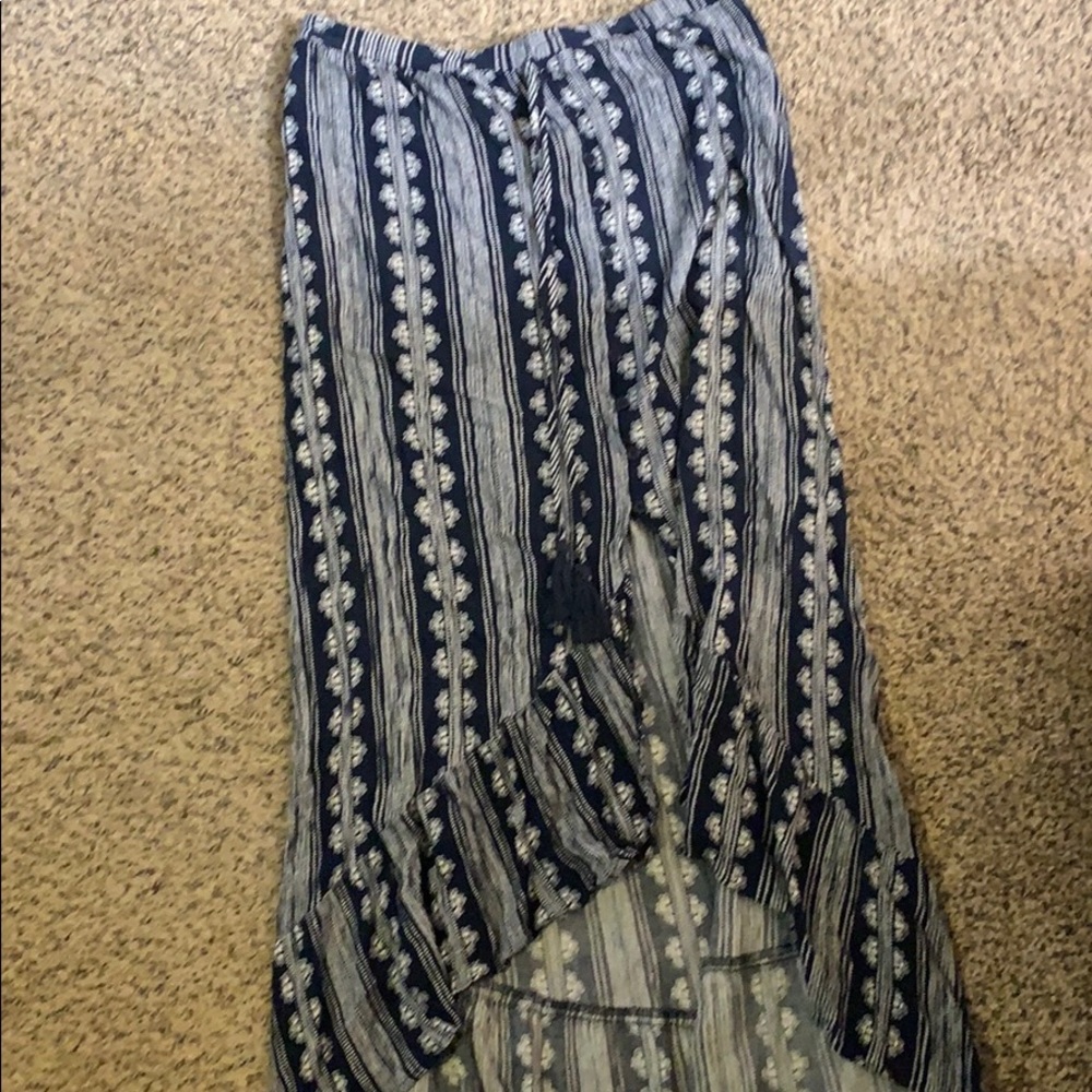 Patterned navy blue maxi skirt